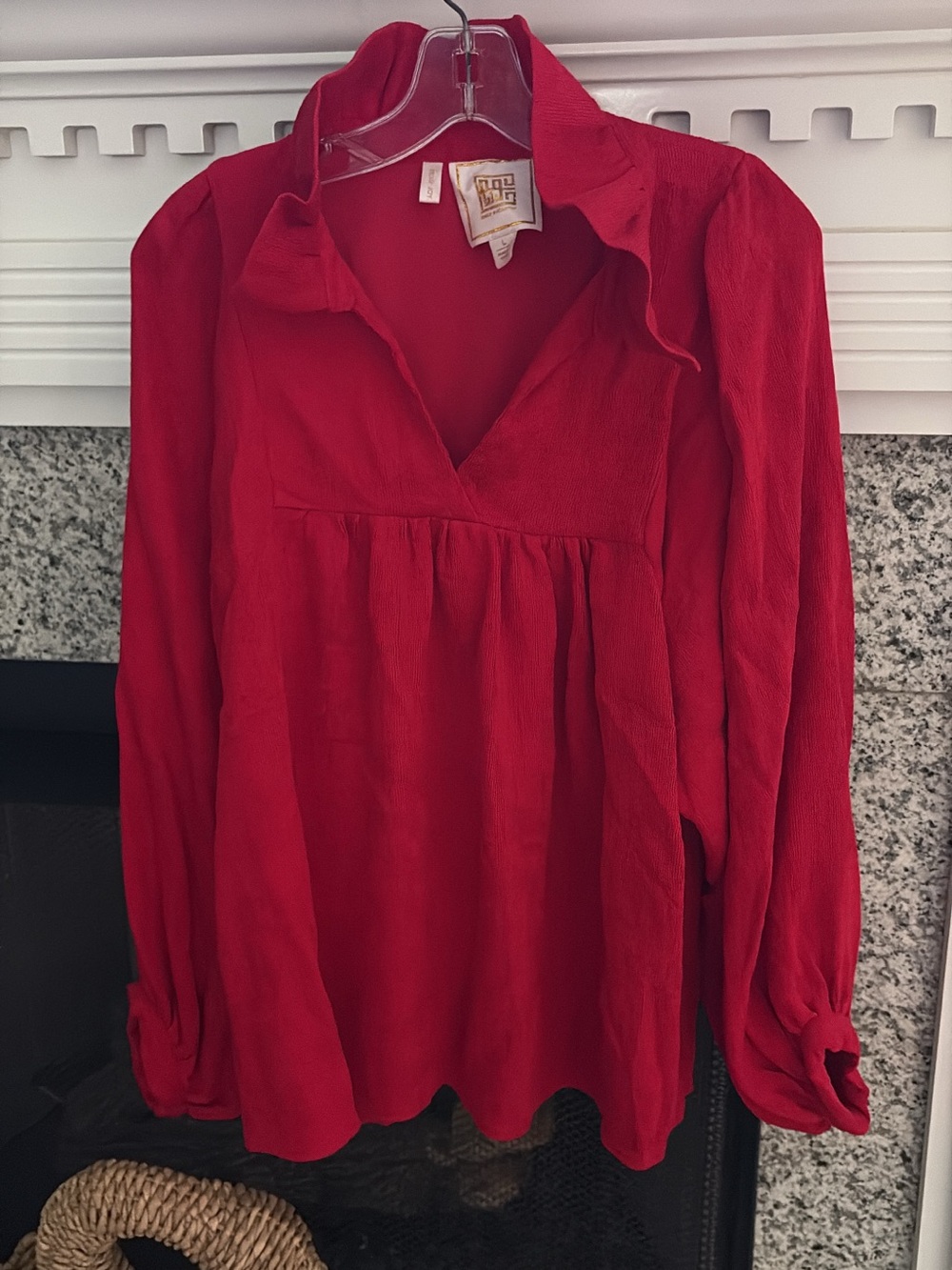 Women's Red Long-Sleeve Tunic Blouse